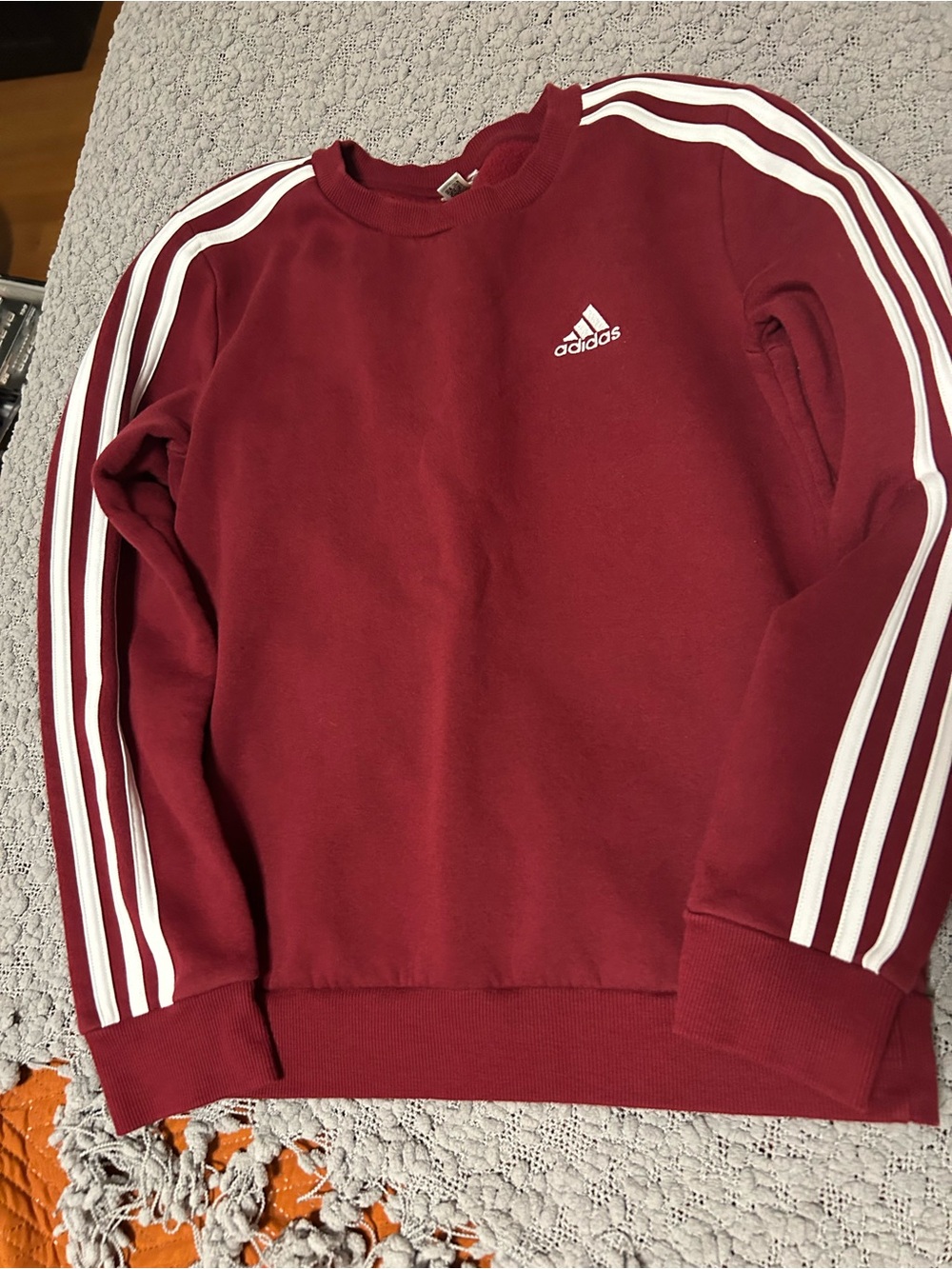 adidas Women's Maroon Crew Sweatshirt with White Three-Stripes